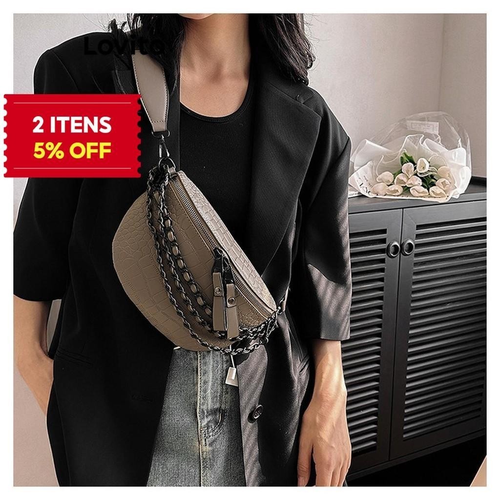 (Trendy) Lovito Bolsa de ombro pequena casual com corrente simples para mulheres LFA57077 - Oferta na Shopee