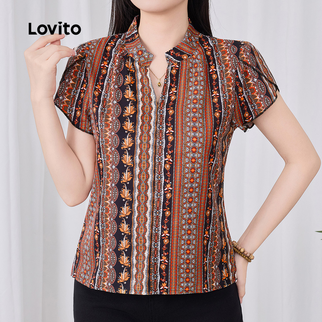 (New) Lovito Blusa Boho com Abertura Frontal  Moderna para Primavera/verão  para Mulheres L142ED627 - Oferta na Shopee