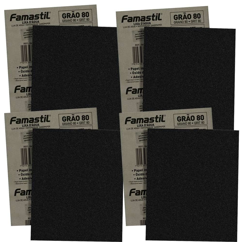 Kit 20 Folhas de lixa D água Gão 80 F51.01 Famastil Kit 20 Folhas de lixa D água Gão 80 F51.01 Famastil - Oferta na Shopee