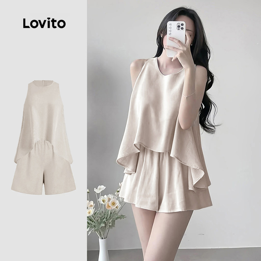 Lovito Macacão Casual com Zíper Falso 2-em-1 Primavera/verão Cor Cáqui Claro para mulheres L142ED241 - Oferta na Shopee