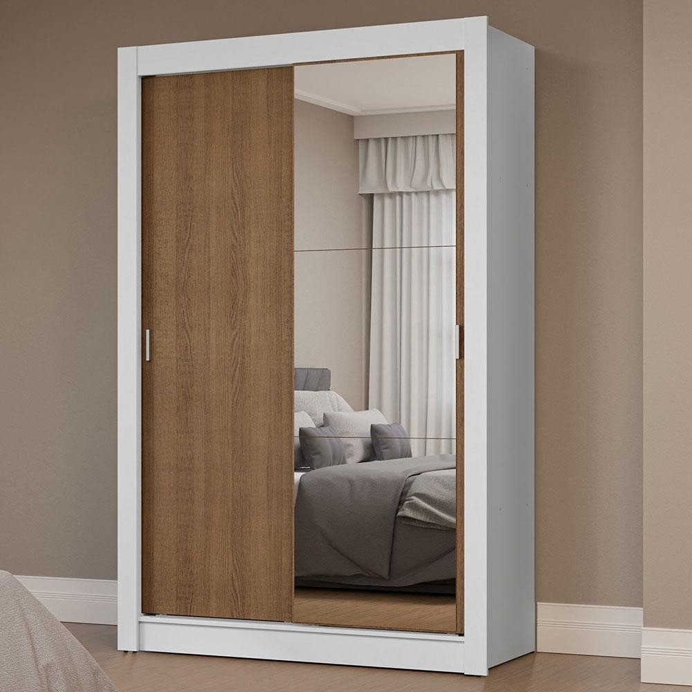 Guarda-Roupa Solteiro 2 Portas de Correr com Espelho Branco/Rustic Milano Madesa Guarda-Roupa Solteiro 2 Portas de Correr com Espelho Branco/Rustic Milano Madesa - Oferta na Shopee