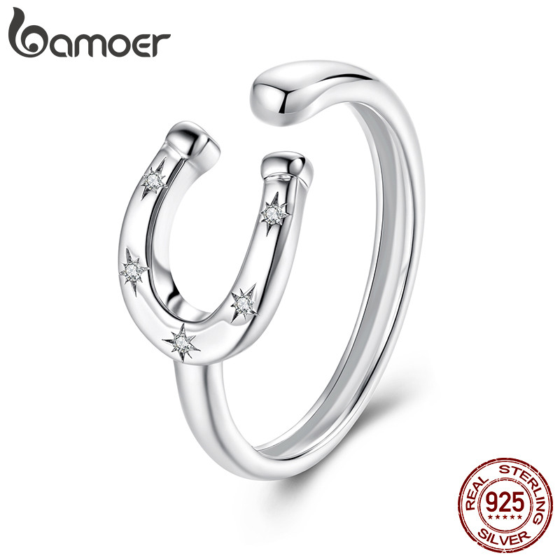 BAMOER Design Original 925 Prata Esterlina Anel Aberto Tamanho Ajustável Ferradura Moda Joias Presentes Para Mulheres - Oferta na Shopee