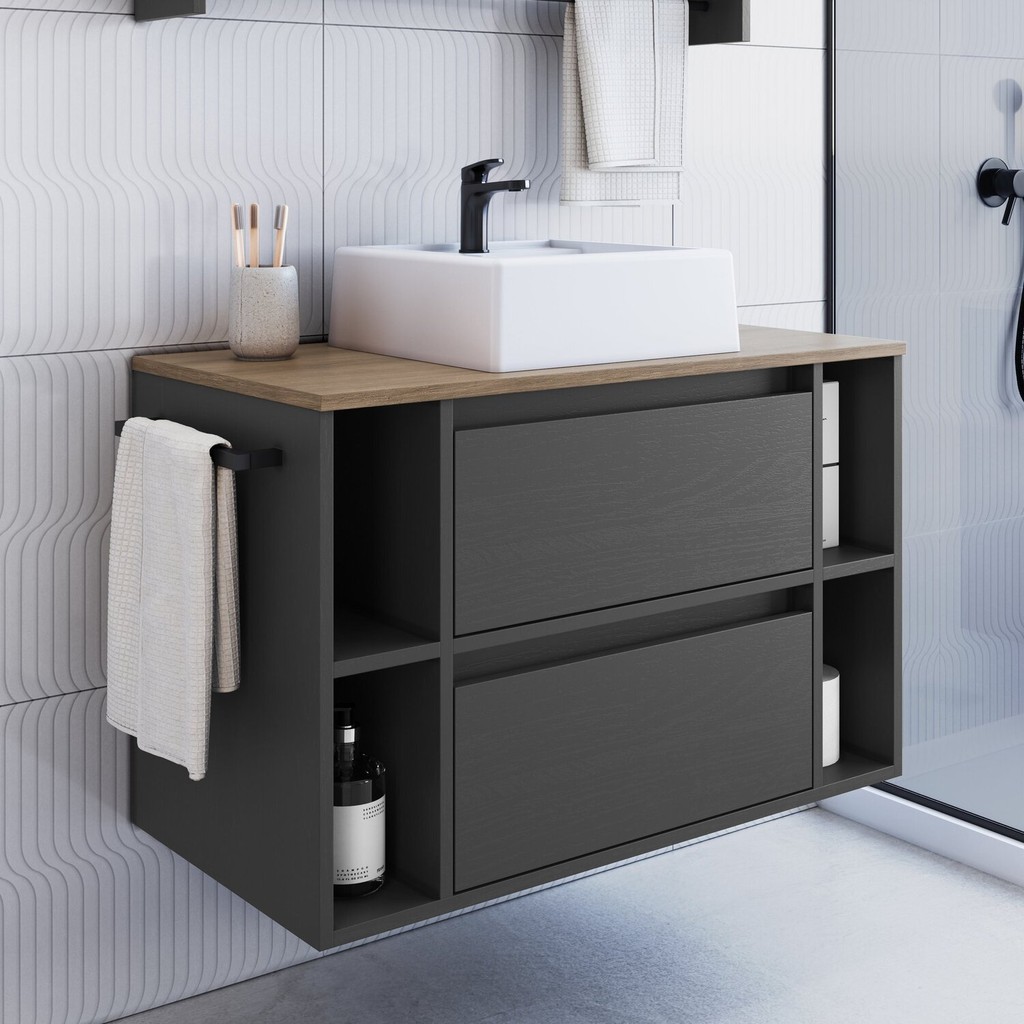 Gabinete de Banheiro Suspenso 80cm com 4 Nichos 1 Toalheiro 1 Porta 1 Gaveta Bh8010 com Cuba Mel/Grafite Gabinete de Banheiro Suspenso 80cm com 4 Nichos 1 Toalheiro 1 Porta 1 Gaveta Bh8010 com Cuba Mel/Grafite - Oferta na Shopee