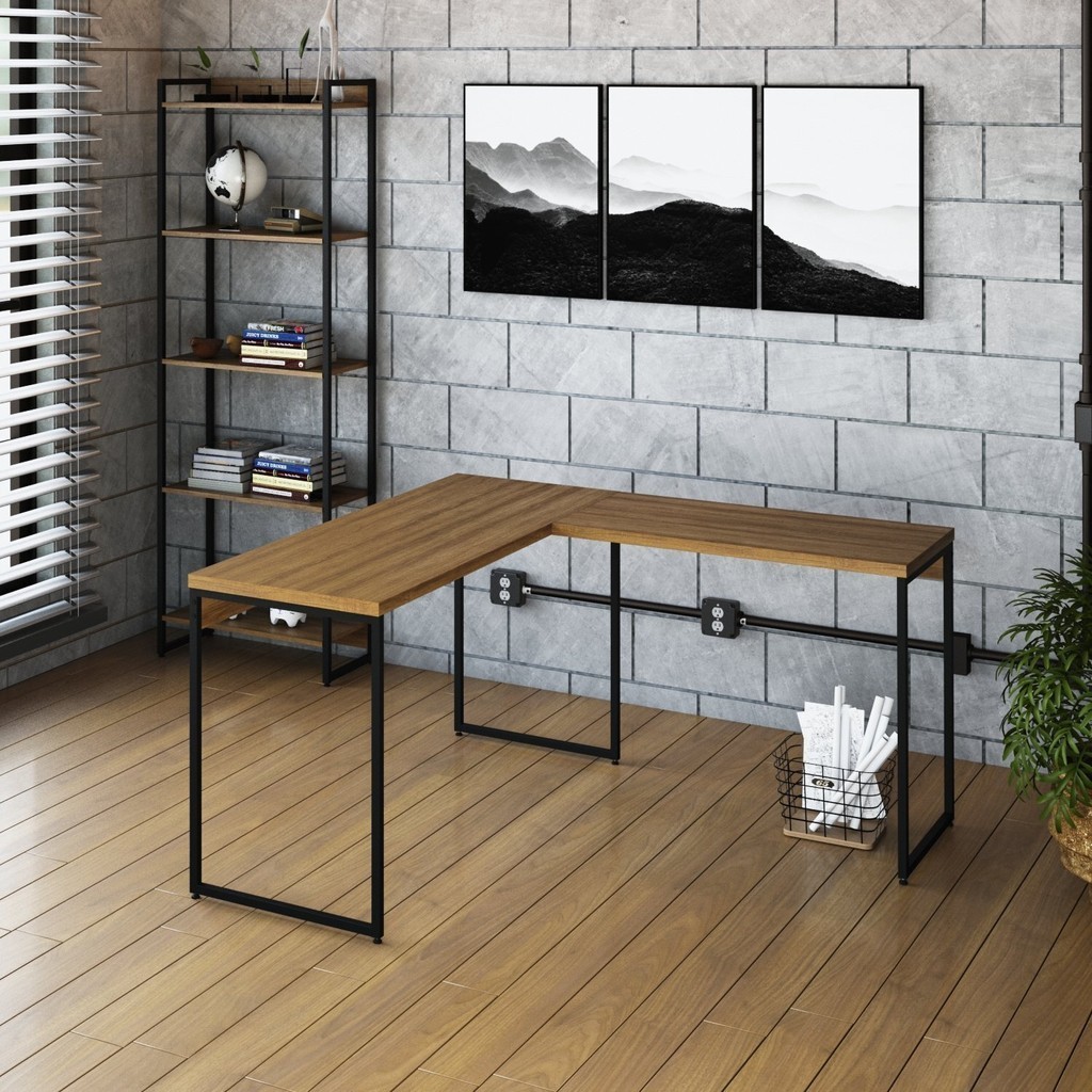 Escrivaninha Mesa Escritório L Estilo Industrial 135x140cm Dynamica Yescasa Lamina Mel / Preto Escrivaninha Mesa Escritório L Estilo Industrial 135x140cm Dynamica Yescasa Lamina Mel / Preto - Oferta na Shopee