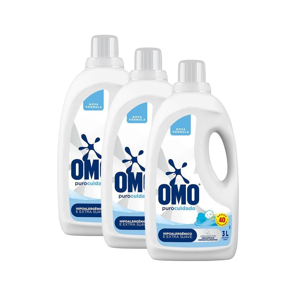 Kit 3 Lava-Roupas Líquido Omo Puro Cuidado Galão 3l - Oferta na Shopee