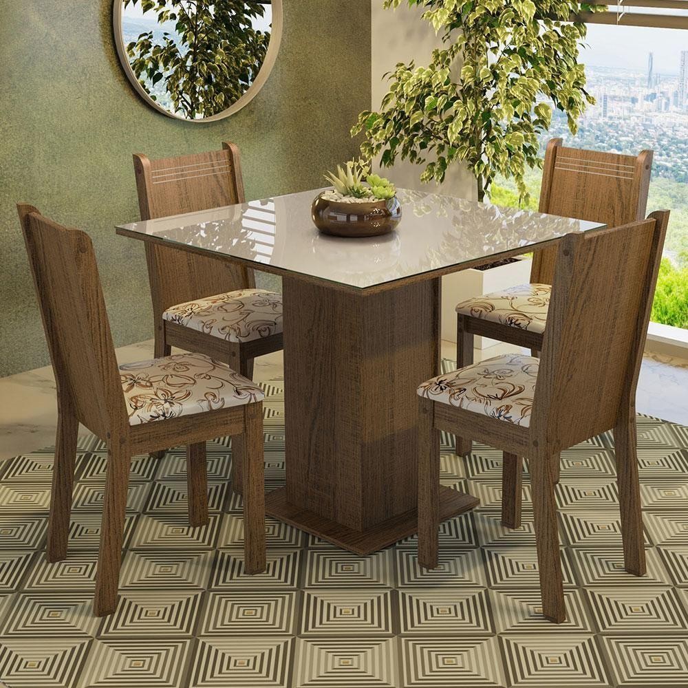 Conjunto Sala De Jantar Mesa Tampo De Vidro 4 Cadeiras Rustic/crema/lírio Bege Conjunto Sala De Jantar Mesa Tampo De Vidro 4 Cadeiras Rustic/crema/lírio Bege - Oferta na Shopee