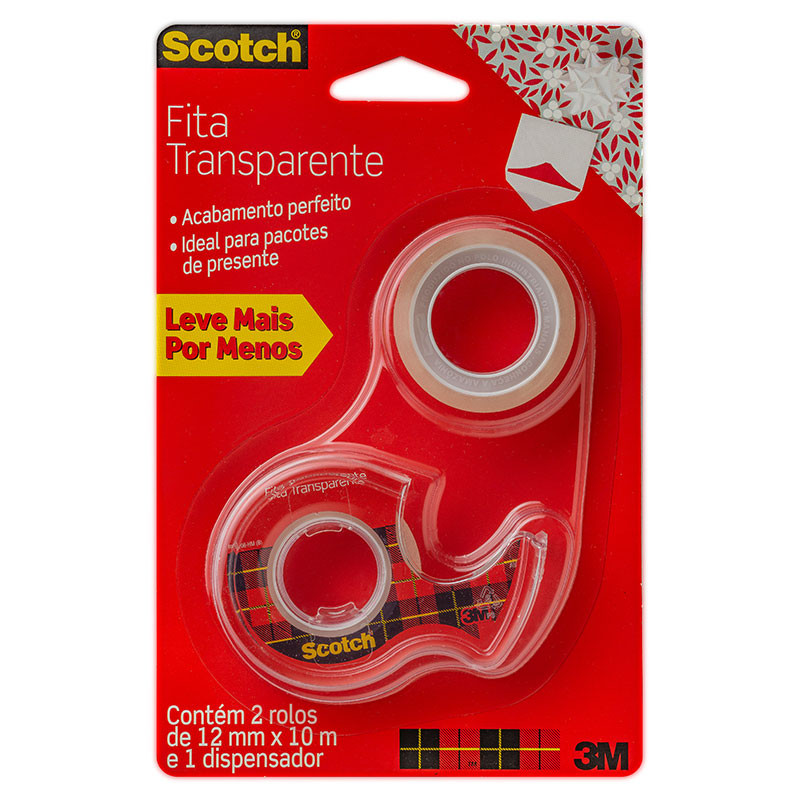 Fita Scotch transparente com 2 rolos e 1 aparelho 12mmx10m 3M - Oferta na Shopee