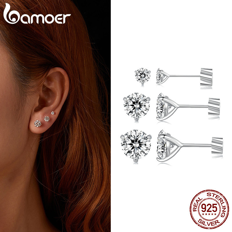 Bamoer 925 Sterling Sliver Stud Brincos De Fita Moissanita Cintilante Jóias Presentes Para Mulheres MSE065 - Oferta na Shopee