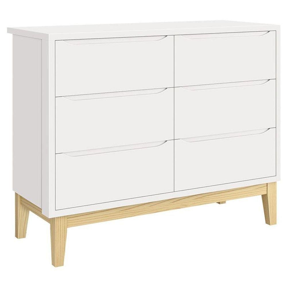 Cômoda Infantil 6 Gavetas Classic Branco Acetinado Com Pés Natural - Reller Cômoda Infantil 6 Gavetas Classic Branco Acetinado Com Pés Natural - Reller - Oferta na Shopee
