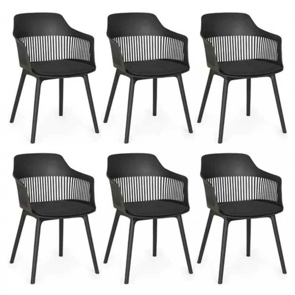 Kit 6 Cadeiras Marcela Montreal Em Polipropileno Assento Estofado Preto Kit 6 Cadeiras Marcela Montreal Em Polipropileno Assento Estofado Preto - Oferta na Shopee