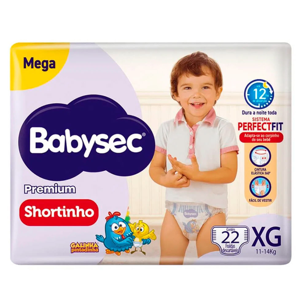 Fralda Descartável Babysec Galinha Pintadinha Shortinho Mega XG Com 22 Unidades - Oferta na Shopee