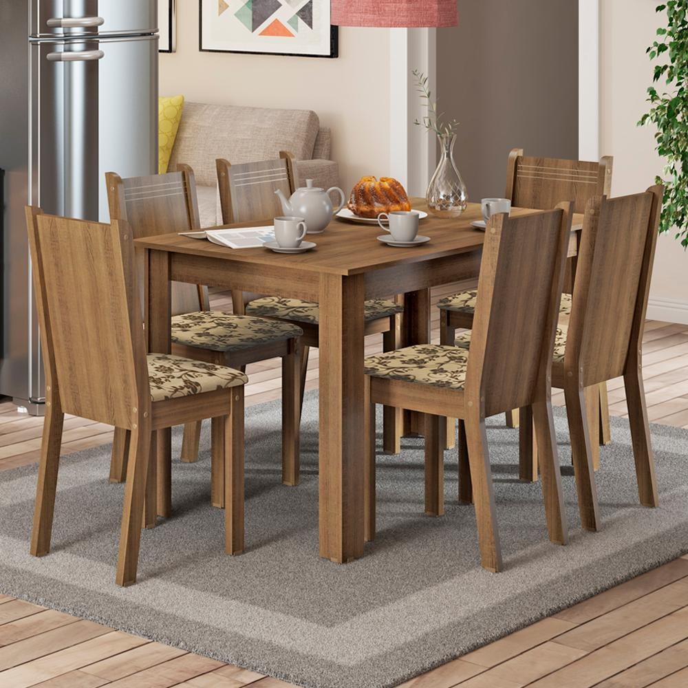 Conjunto Sala de Jantar Madesa Maris Mesa Tampo de Madeira com 6 Cadeiras - Rustic/Bege Marrom Conjunto Sala de Jantar Madesa Maris Mesa Tampo de Madeira com 6 Cadeiras - Rustic/Bege Marrom - Oferta na Shopee