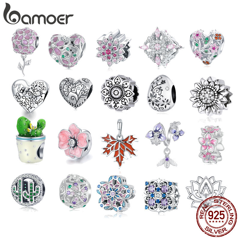Bamoer 925 Sterling Silver Charms Vintage Floral Plant Series Pingente Acessórios De Moda Aniversário SCC1603 - Oferta na Shopee