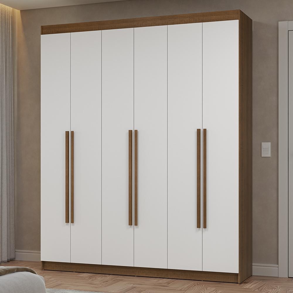 Guarda-Roupa Casal 6 Portas Batentes Rustic/Branco/Rustic Netuno Madesa Guarda-Roupa Casal 6 Portas Batentes Rustic/Branco/Rustic Netuno Madesa - Oferta na Shopee