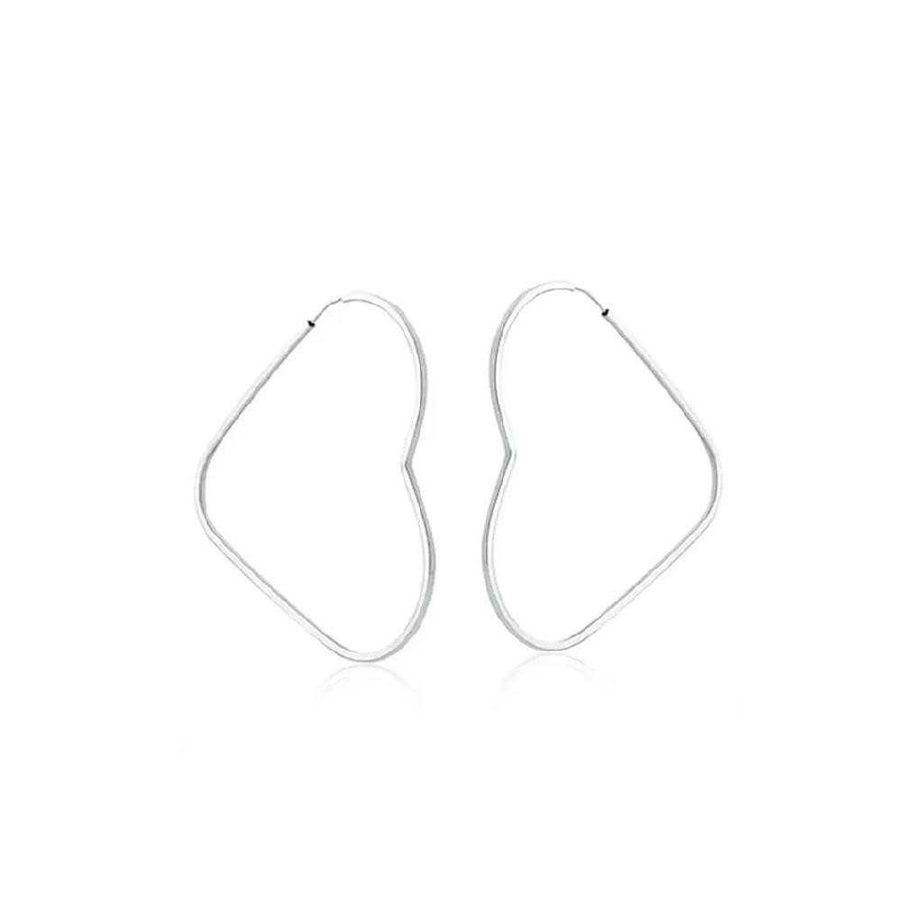 Brinco Argola coração fio quadrado 32mm prata 925 - Oferta na Shopee