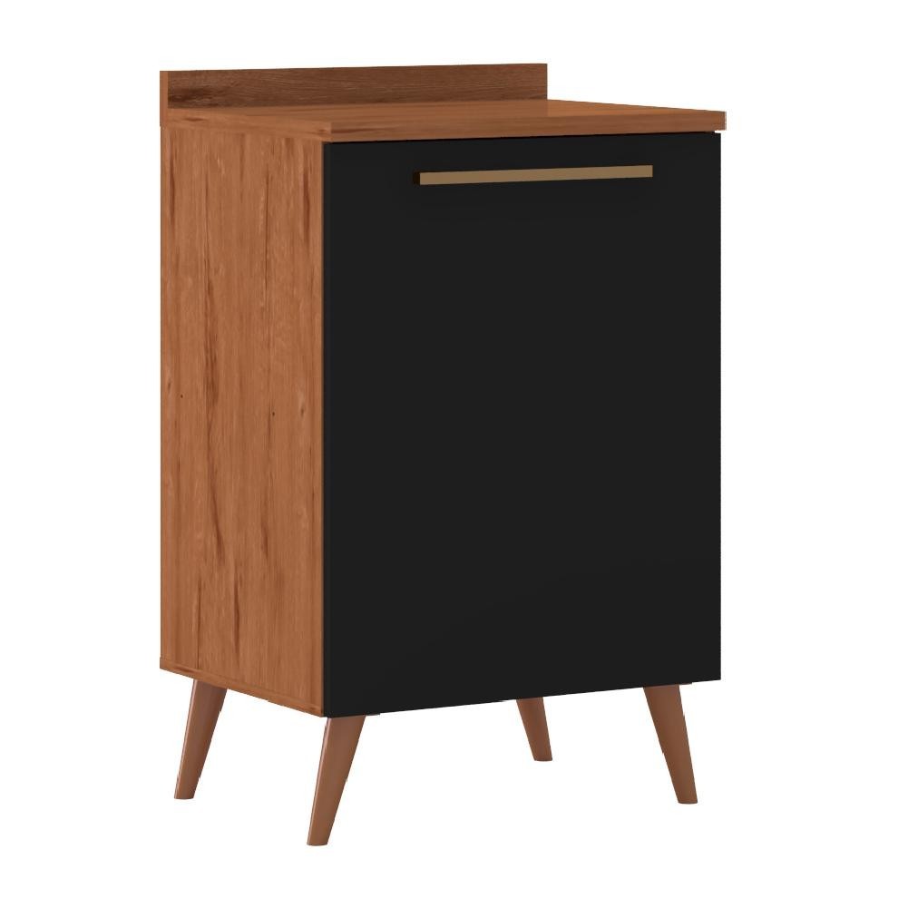 Balcão de Cozinha 1 Porta com Tampo 0,59m Favorita Natura / Preto Balcão de Cozinha 1 Porta com Tampo 0
