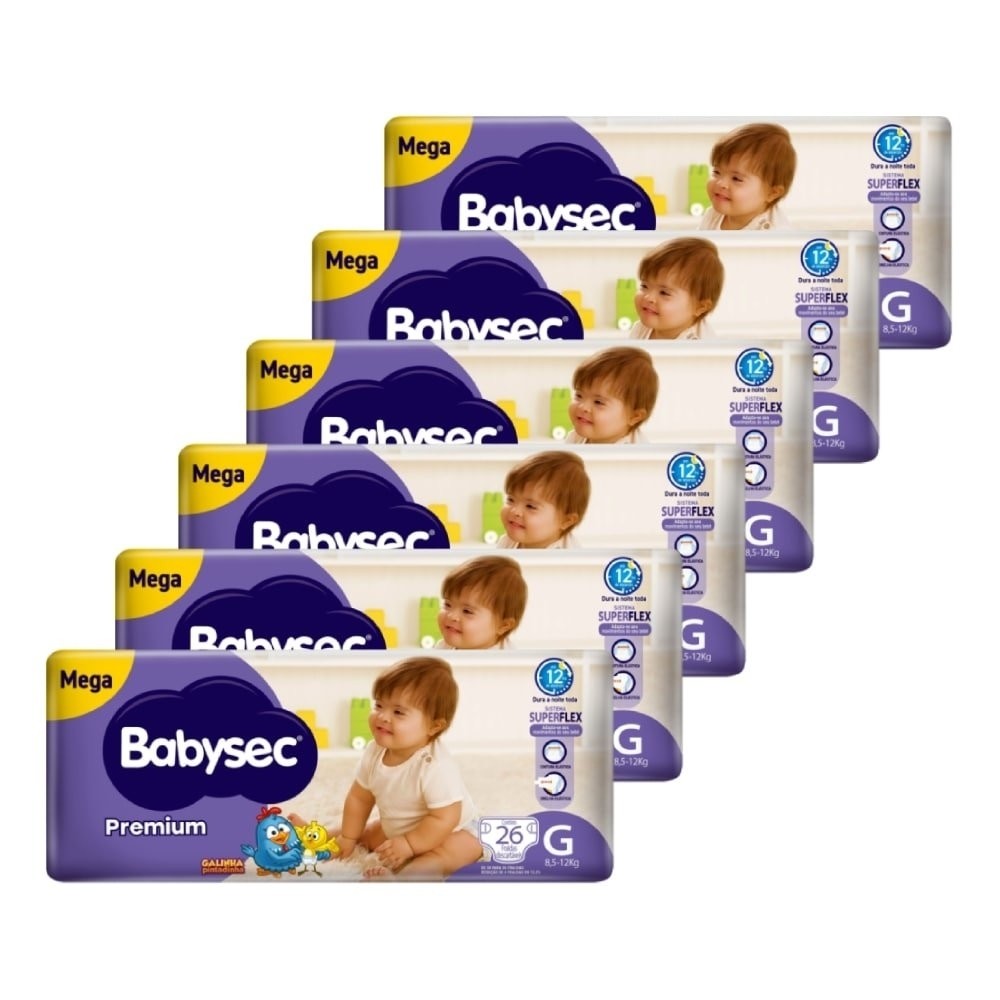 Fralda Descartável Babysec Premium Mega Tamanho G - 6 Pacotes com 26 Tiras - Total 156 Tiras - Oferta na Shopee