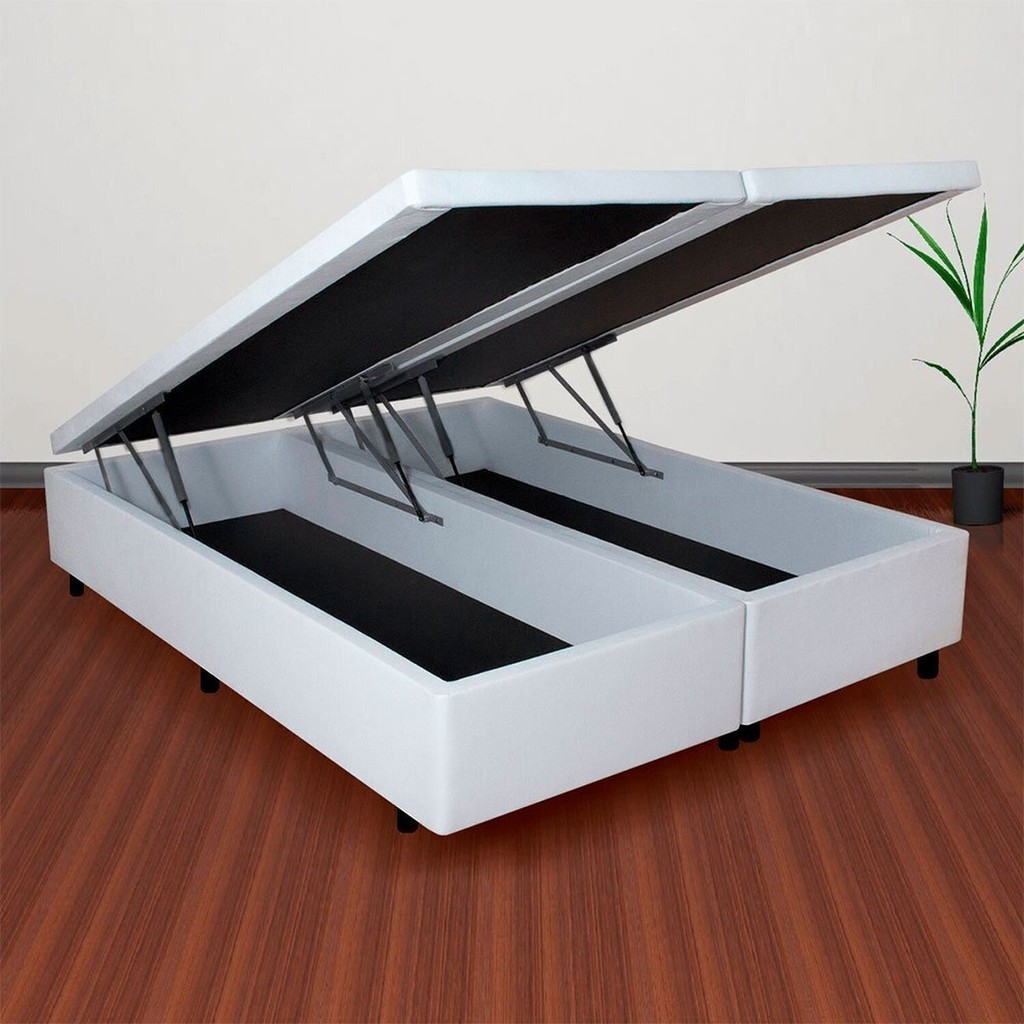 Base Box Baú Casal Bipartido 138x188x42cm Courino com Pistão a Gás Branco Base Box Baú Casal Bipartido 138x188x42cm Courino com Pistão a Gás Branco - Oferta na Shopee