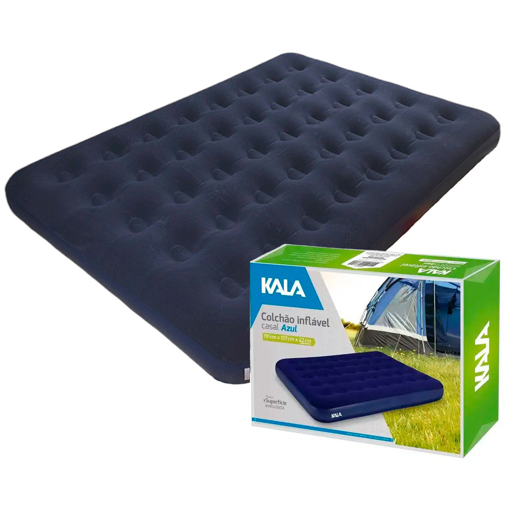 Colchão para Casal Inflável Cor Azul Kala de Superfície Aveludada Feito em PVC de Alta Resistência - Oferta na Shopee