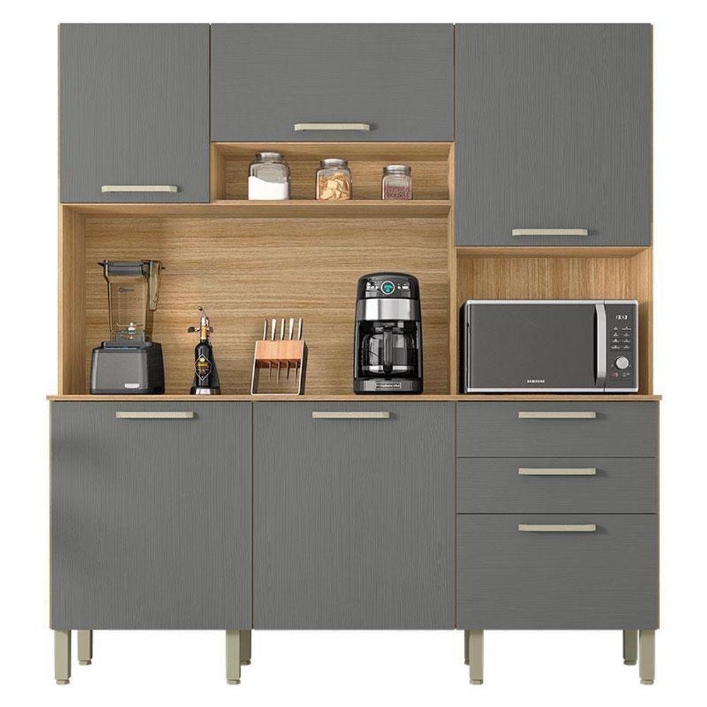 Cozinha Ferrara 6 Portas E 2 Gavetas Freijó Gris - Kits Paraná Cozinha Ferrara 6 Portas E 2 Gavetas Freijó Gris - Kits Paraná - Oferta na Shopee