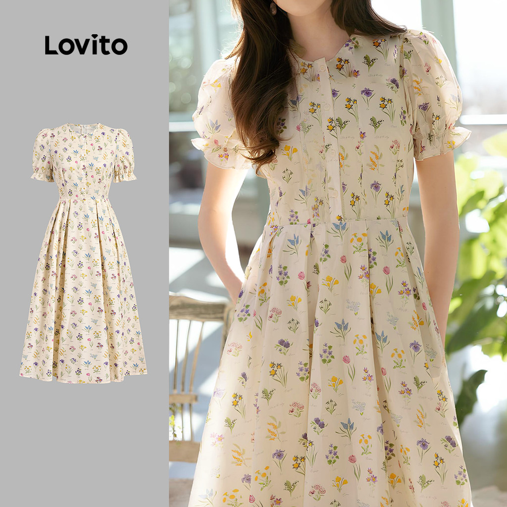 Lovito Vestido Casual com Botões Boa Textura Primavera/verão para Mulheres LBL26039 Lovito Vestido Casual com Botões Boa Textura Primavera/verão para Mulheres LBL26039 - Oferta na Shopee