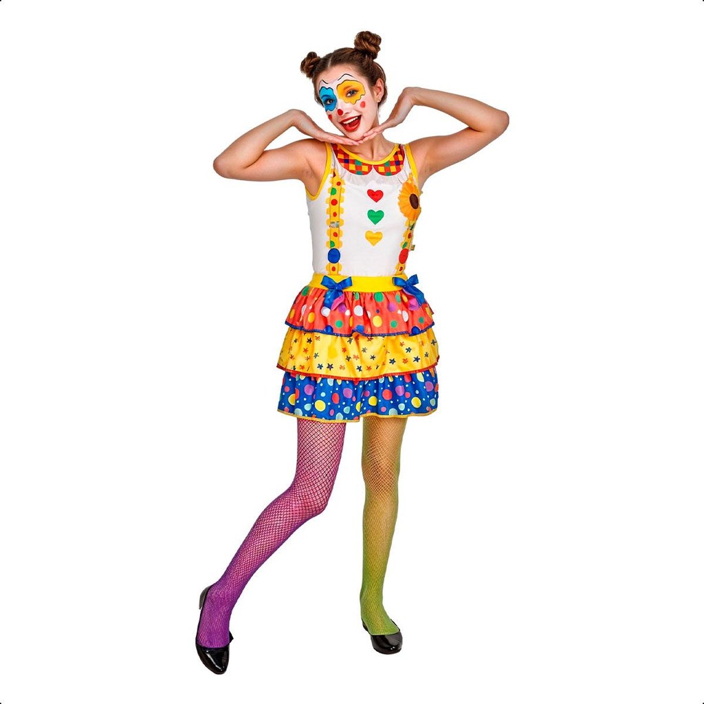 Fantasia Adulta Feminina Palhacinha de Circo Divertida pra Festa Carnaval e Halloween - Oferta na Shopee
