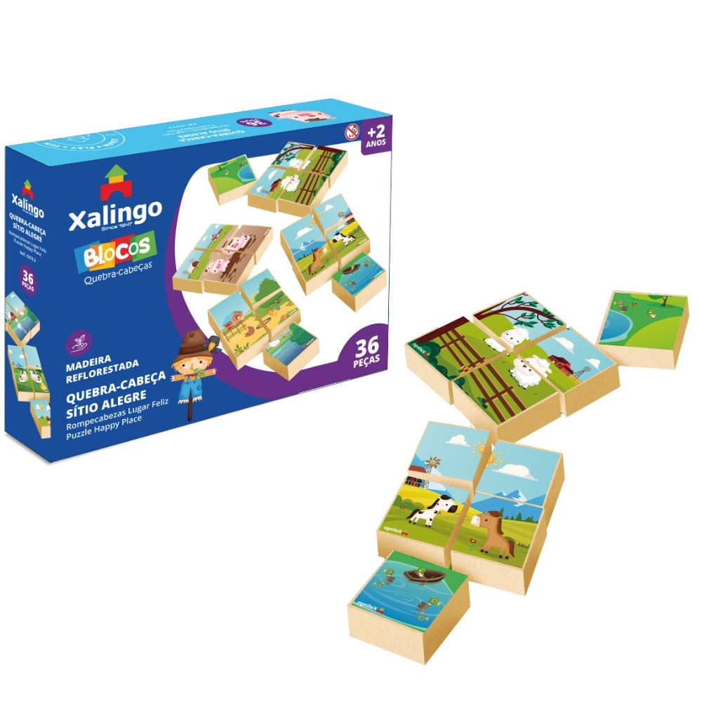 JOGO BLOCO DE MONTAR QUEBRA CABEÇA SÍTIO ALEGRE 36 PEÇAS MADEIRA REFLORESTADA XALINGO RACIOCÍNIO JOGO BLOCO DE MONTAR QUEBRA CABEÇA SÍTIO ALEGRE 36 PEÇAS MADEIRA REFLORESTADA XALINGO RACIOCÍNIO - Oferta na Shopee