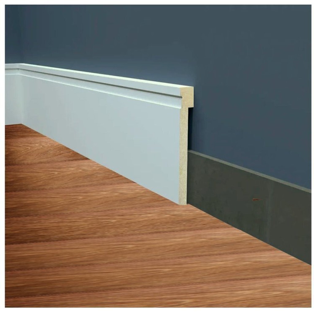 Kit com 10 Barras Rodapé de MDF 12cmX18mmX2,40m Barra de Sobrepor com Friso 1202 24m 10 Kit com 10 Barras Rodapé de MDF 12cmX18mmX2