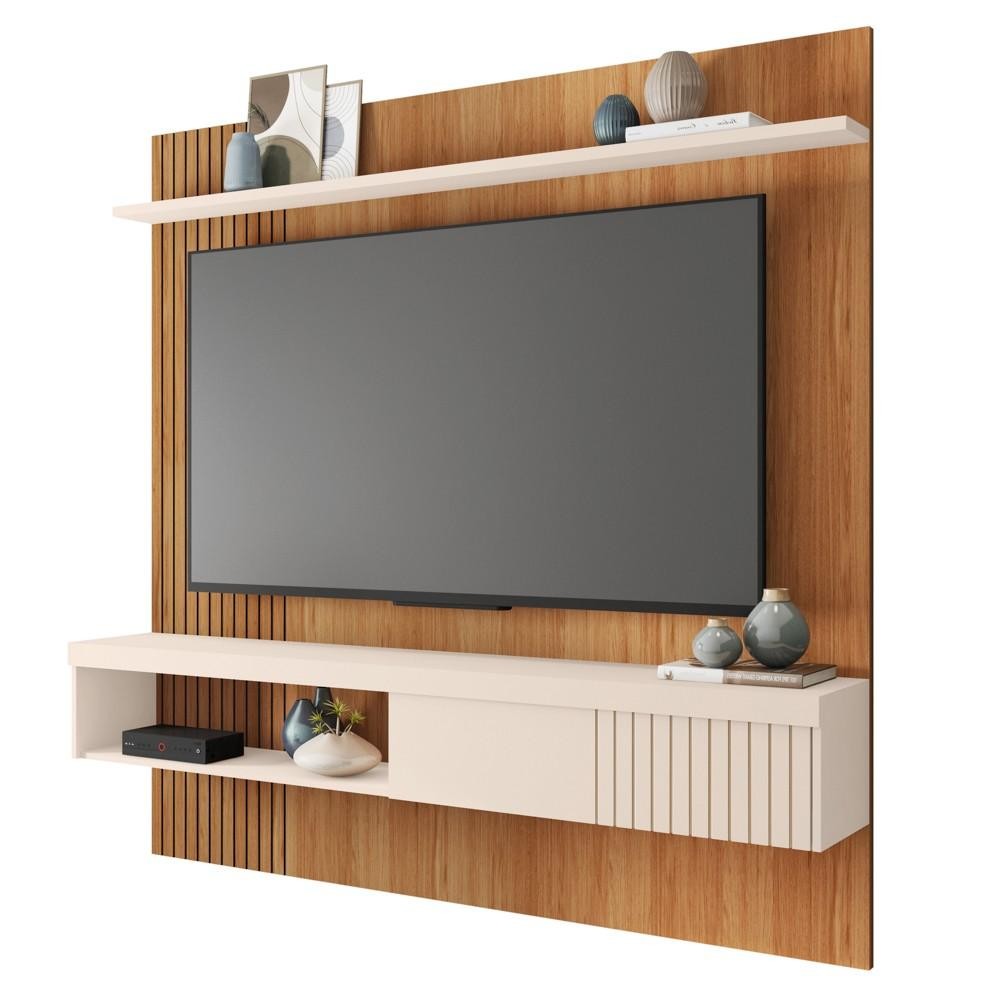 Painel para TV 65 Pol com Bancada Suspensa 180cm Jade Freijó/Off White - Caemmun Painel para TV 65 Pol com Bancada Suspensa 180cm Jade Freijó/Off White - Caemmun - Oferta na Shopee