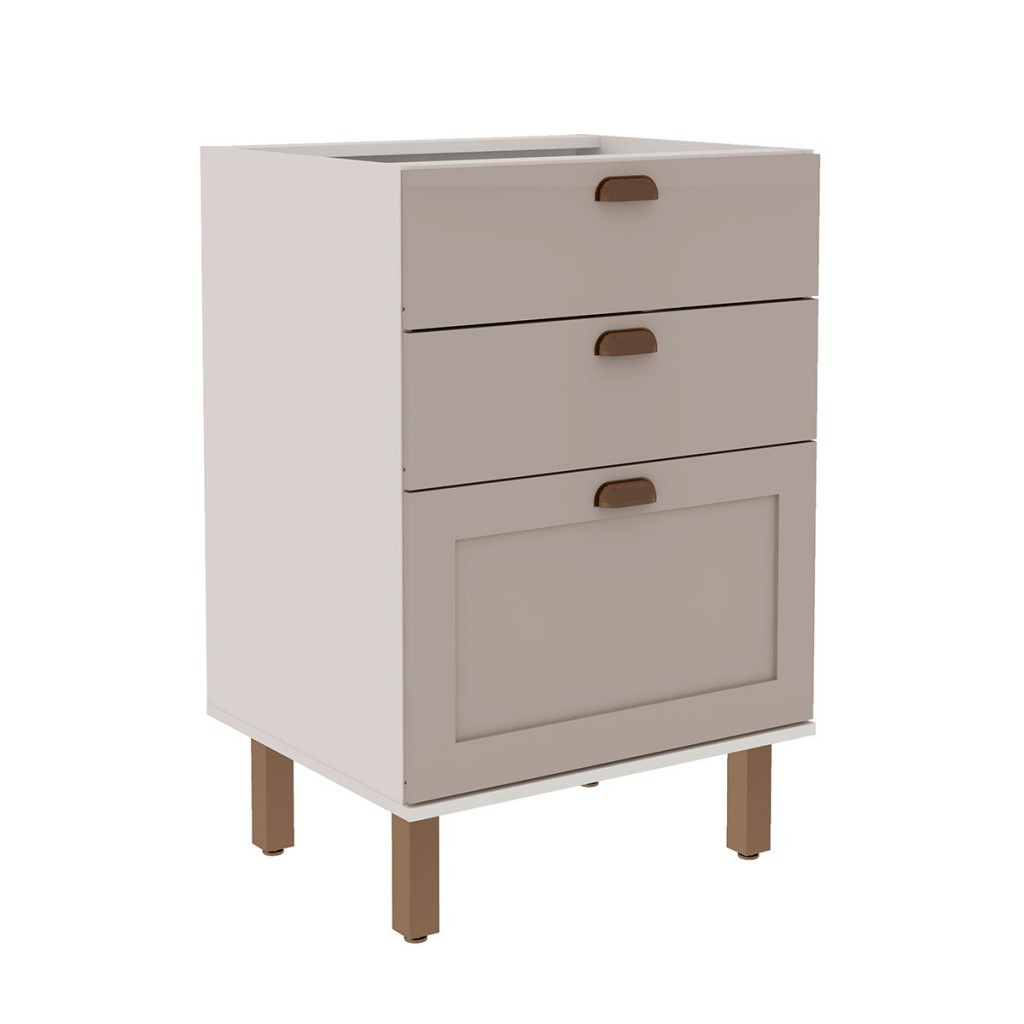 Balcão de Cozinha 60cm Iluminata 100% Mdf 3 Gavetas Branco/Fendi - Genialflex Balcão de Cozinha 60cm Iluminata 100% Mdf 3 Gavetas Branco/Fendi - Genialflex - Oferta na Shopee