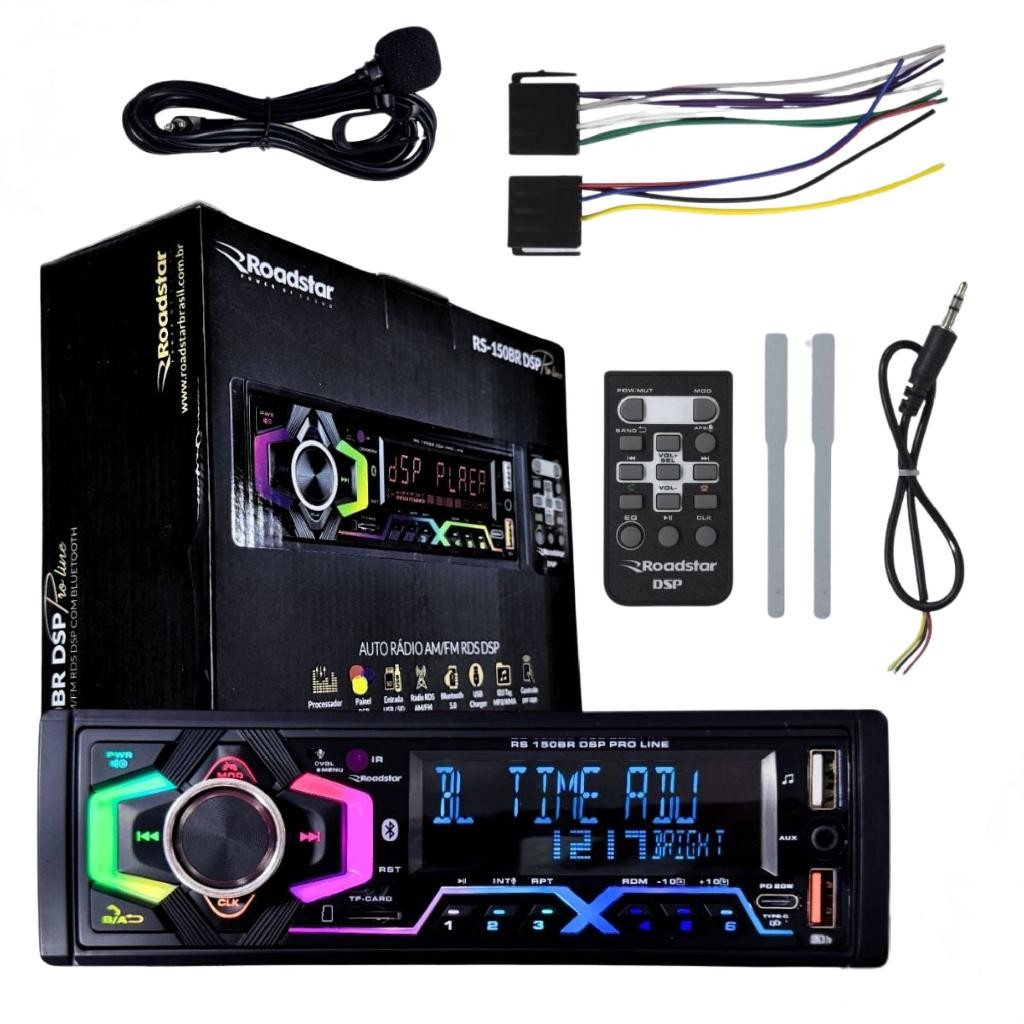 Som Automotivo Universal 12v 1 DIN MP3 LCD LED Equalizadores Rádio FM AM Roadstar RS-150BR DSP - Oferta na Shopee