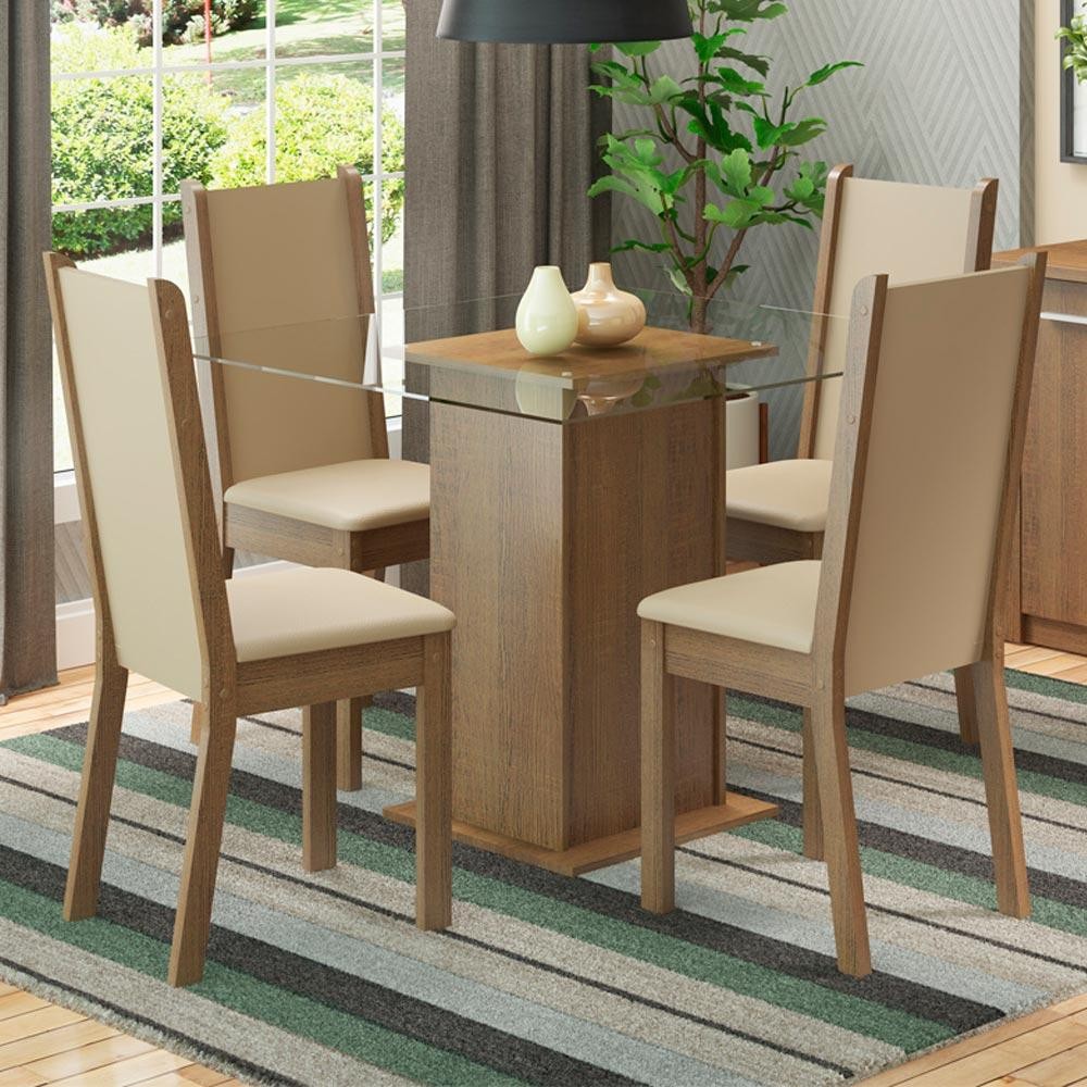 Conjunto Sala de Jantar Madesa Aline Mesa Tampo de Vidro 4 Cadeiras Conjunto Sala de Jantar Madesa Aline Mesa Tampo de Vidro 4 Cadeiras