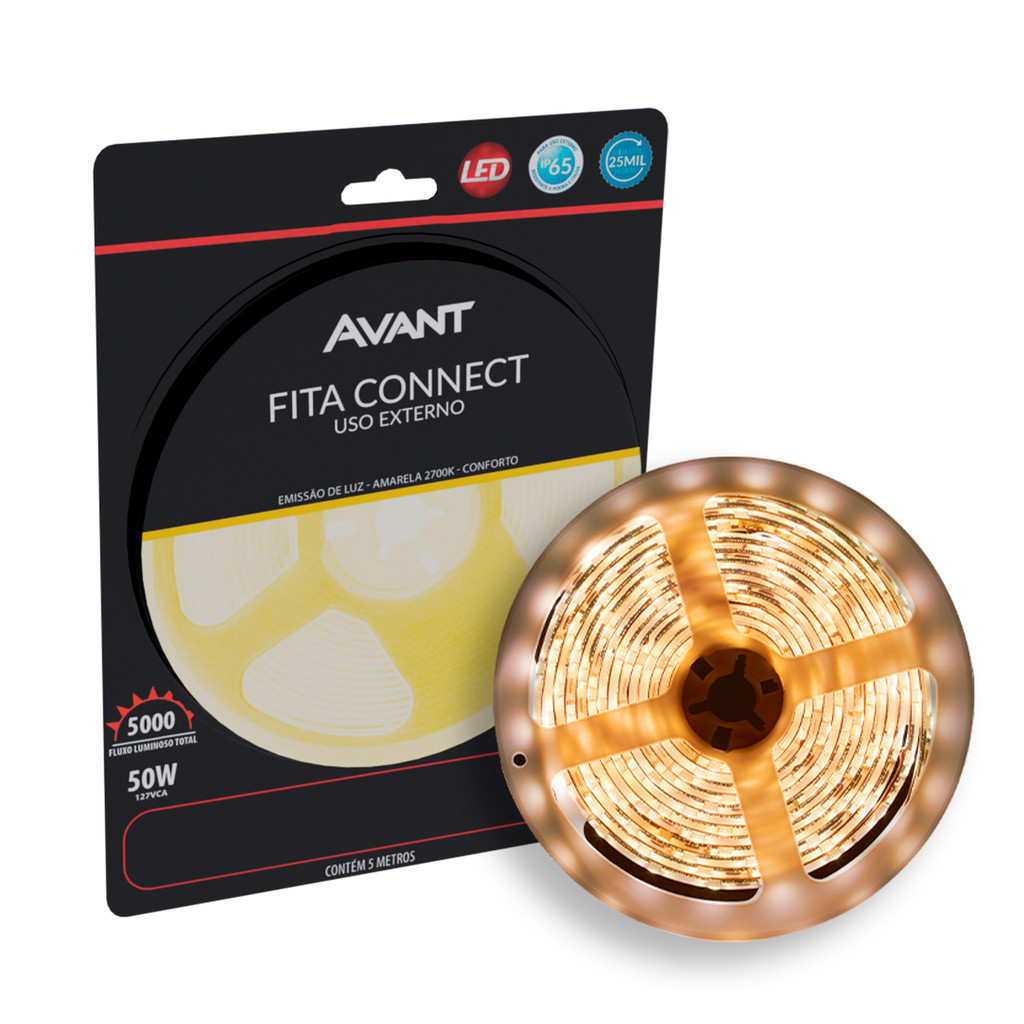 Fita Led Connect 10w 2700k Branco Quente 5 Metros 127v Tensão Direta 120 Leds/m a prova dágua Cod: 148006038 Avant - Oferta na Shopee