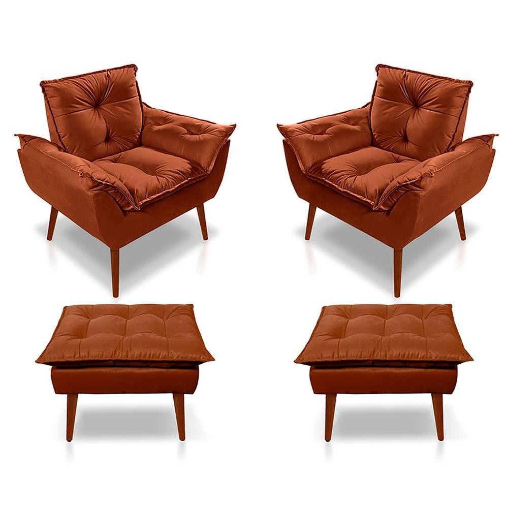 Kit C-02 Poltronas Opala + 02 Puff Opala Elegante Suede Terracota Kit C-02 Poltronas Opala + 02 Puff Opala Elegante Suede Terracota - Oferta na Shopee