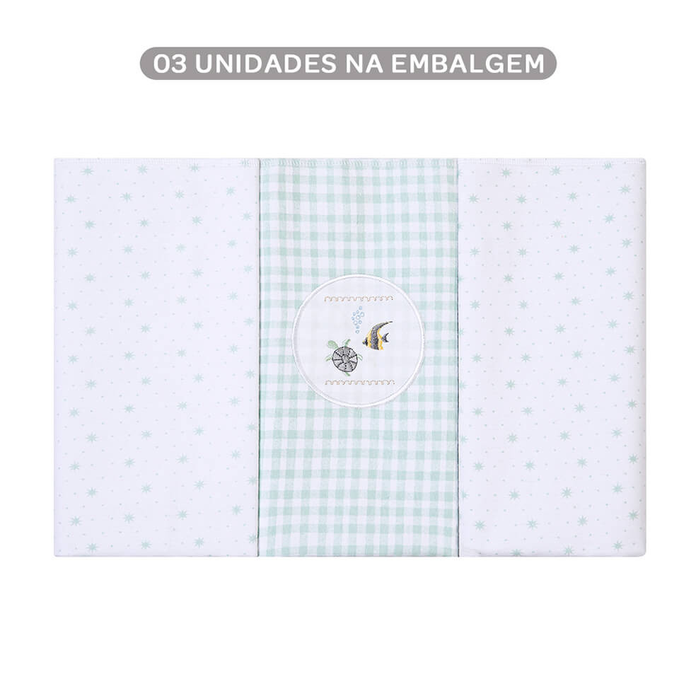 Kit Cueiro Bordados Papi Flanelado Fundo Do Mar - 3 Peças - Oferta na Shopee