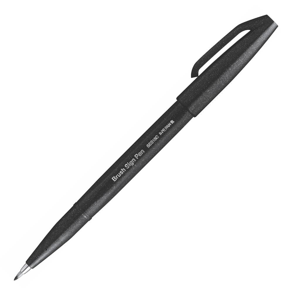 Caneta Brush Pentel Sign Pen Preta SES15C-A Ponta Flexível Ideal para Lettering Caligrafia e Desenho - Oferta na Shopee
