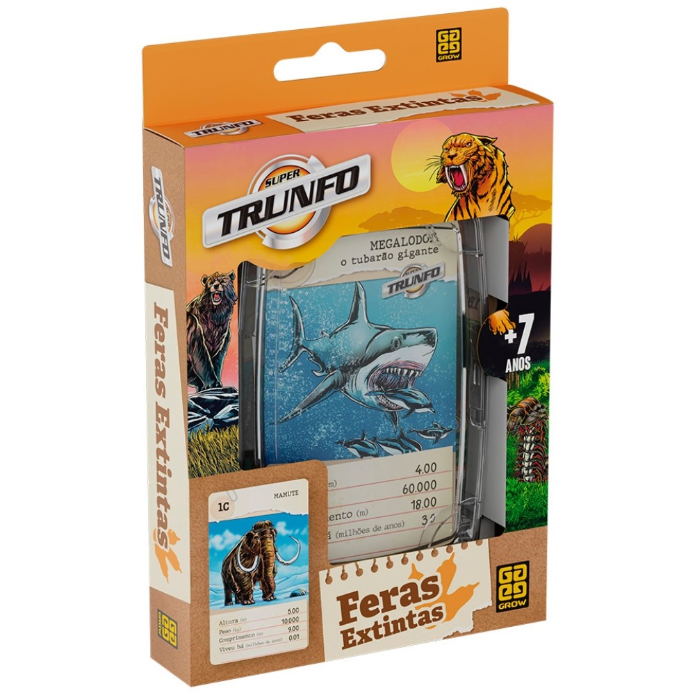 SUPER TRUNFO FERAS EXTINTAS 32 CARTAS GROW BICHO ANIMAIS SELVAGENS GIGANTE CACHORRO CÃO MUITO GRANDE - Oferta na Shopee