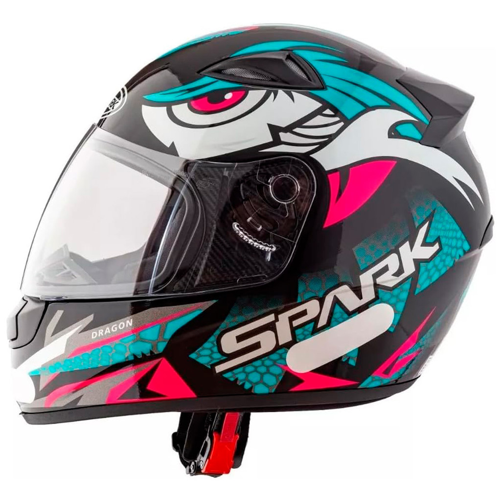 Capacete Moto Fechado Spark Dragon Viseira Cristal Preto c/ Azul Tiffany Inmetro Tamanho 58 - EBF - Oferta na Shopee