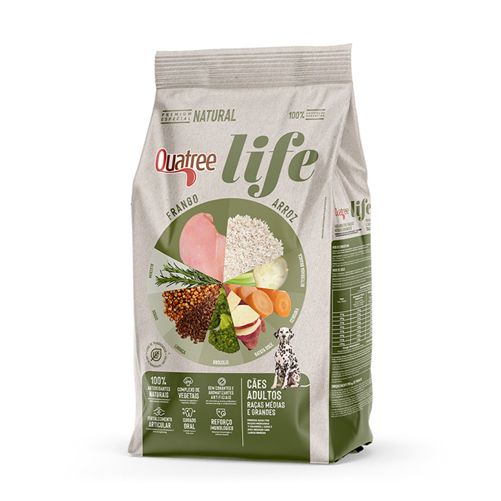 Ração Quatree Life Cães Adultos Raças Médias e Grande Frango e Arroz 15kg - Oferta na Shopee