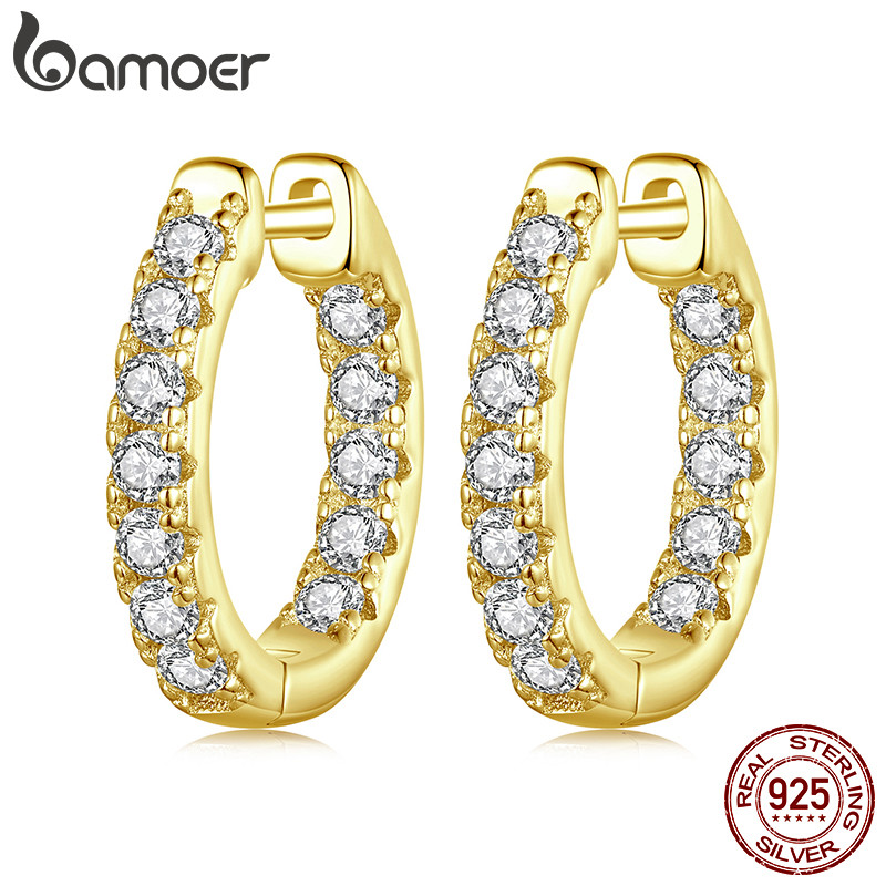 Brincos De Argola Bamoer 925 Sterling Sliver Sparking Moissanite Cor Dourada Joias Brilhantes Presentes Para Mulheres - Oferta na Shopee