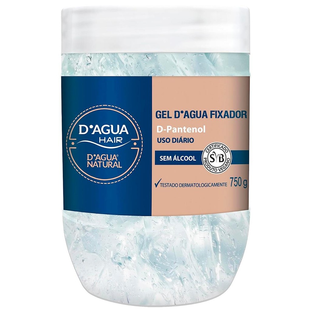 Gel Fixador Dagua Natural D'Agua Hair 750g com Provitamina B5 D-Pantenol Sem Álcool Uso Diário - Oferta na Shopee