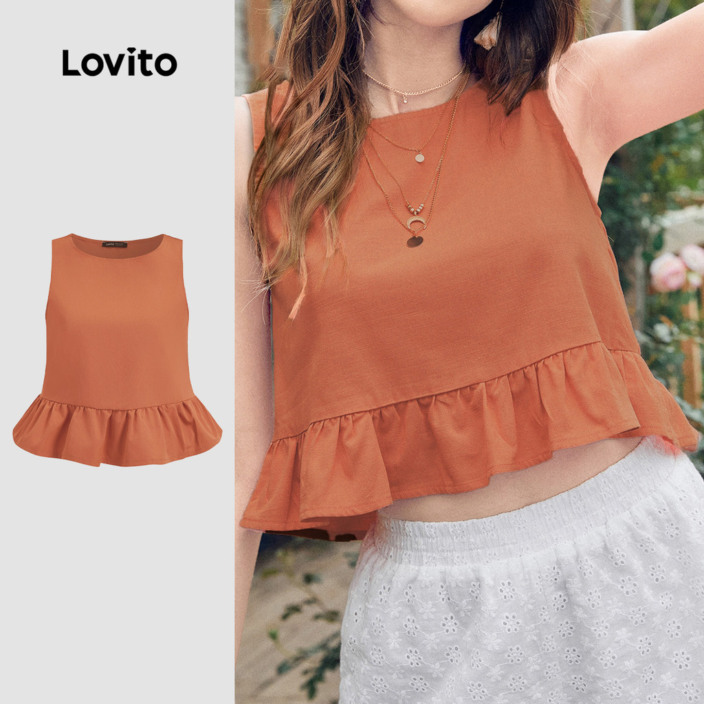 Lovito Top Casual Liso Com Babados E Bainha Regata De Verão/primavera Para Mulheres L132ED034 Lovito Top Casual Liso Com Babados E Bainha Regata De Verão/primavera Para Mulheres L132ED034 - Oferta na Shopee