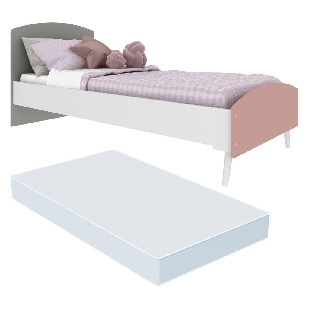 Cama Solteiro com Colchão Incluso 78x188cm 100% MDF Doçura Multimóveis Branca/Cinza/Rosa Cama Solteiro com Colchão Incluso 78x188cm 100% MDF Doçura Multimóveis Branca/Cinza/Rosa - Oferta na Shopee