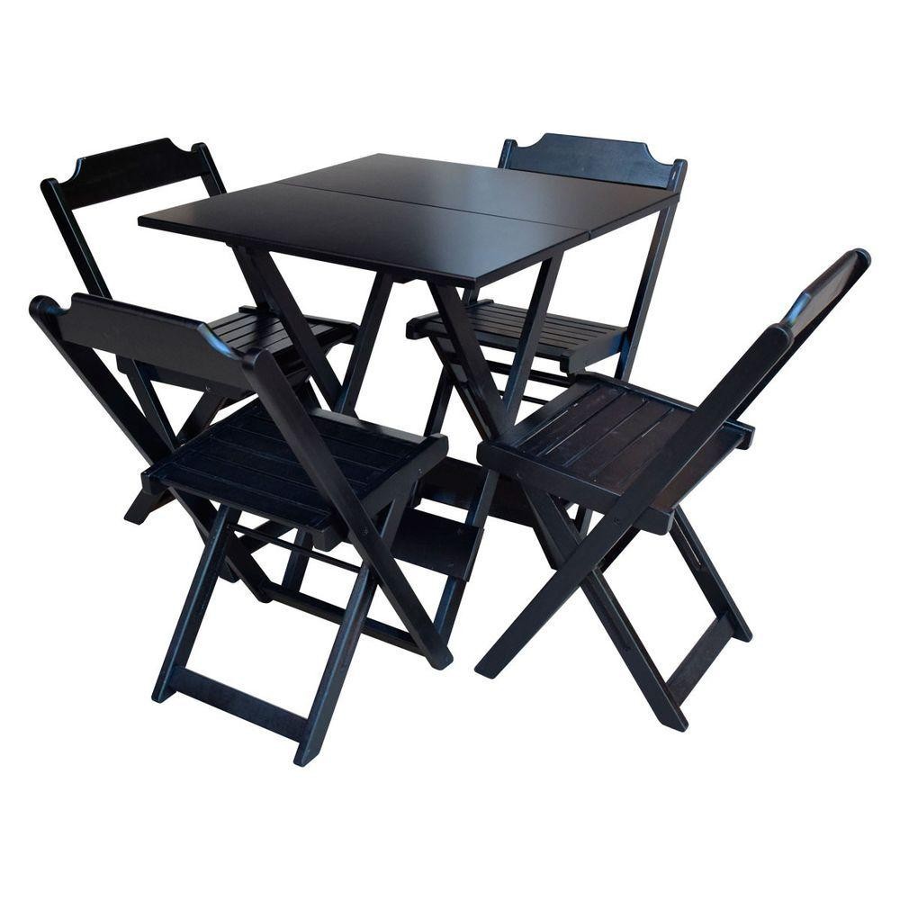 Jogo De Mesa Com 4 Cadeiras De Madeira Dobravel 70X70 - Preto - Preto Jogo De Mesa Com 4 Cadeiras De Madeira Dobravel 70X70 - Preto - Preto - Oferta na Shopee