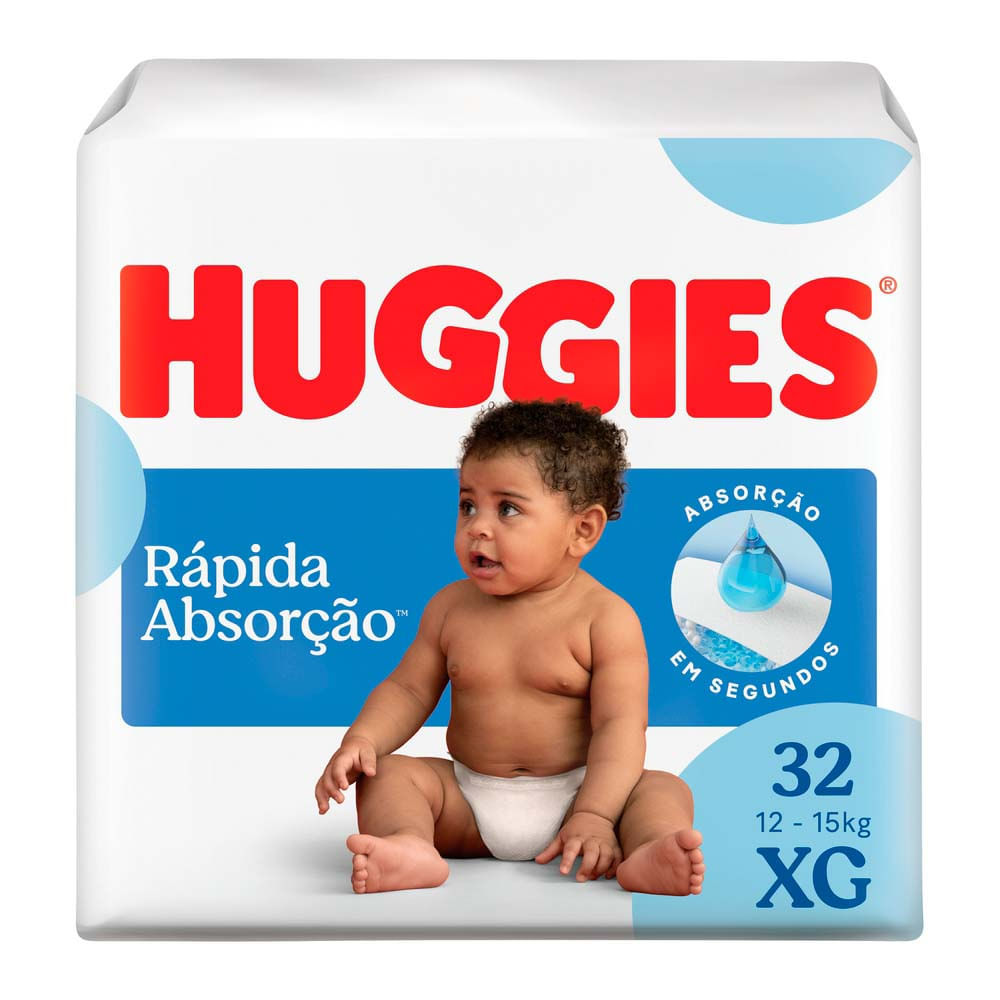 Fralda Huggies Rápida Absorção Tamanho XG Pacote Mega 32 Unidades Descartáveis - Oferta na Shopee