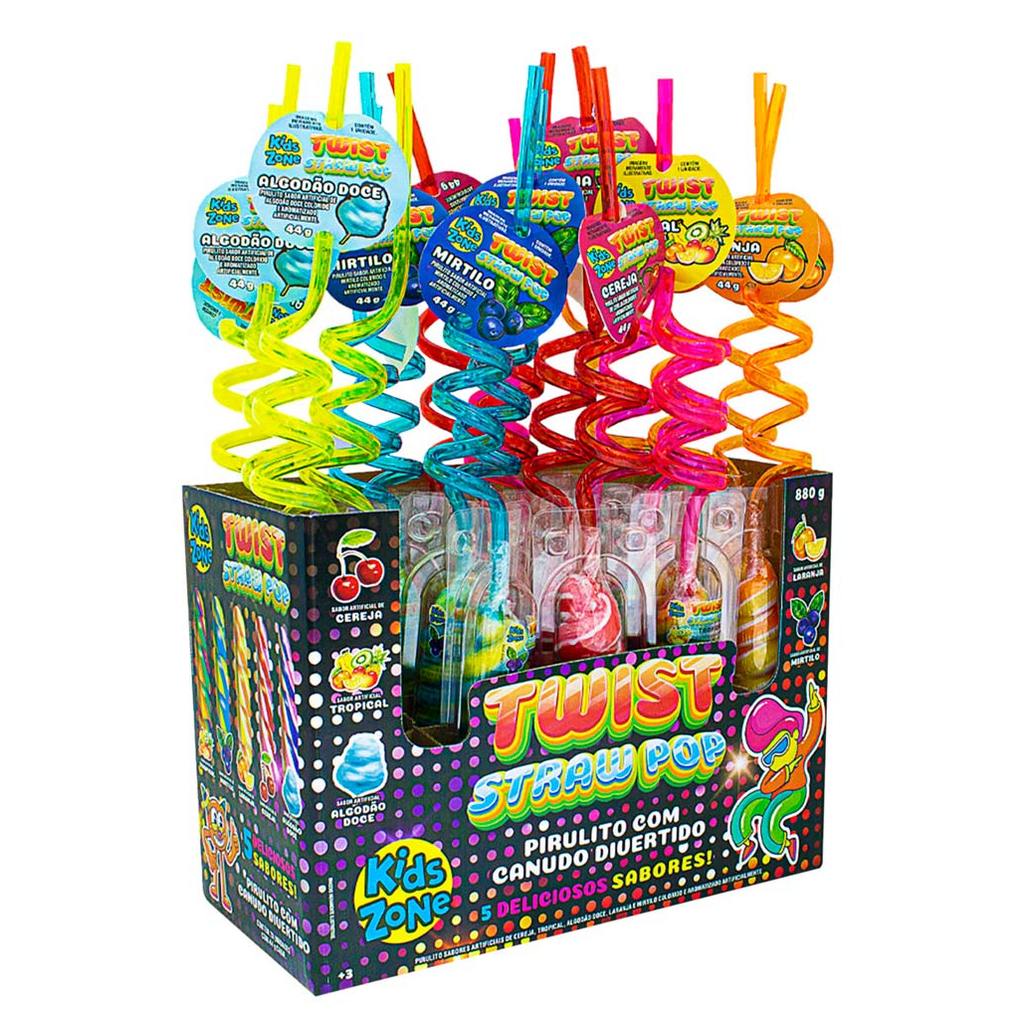 Pirulito Kids Zone Twist Straw Pop Sabores Sortidos 44g com 1 Unidade - Oferta na Shopee
