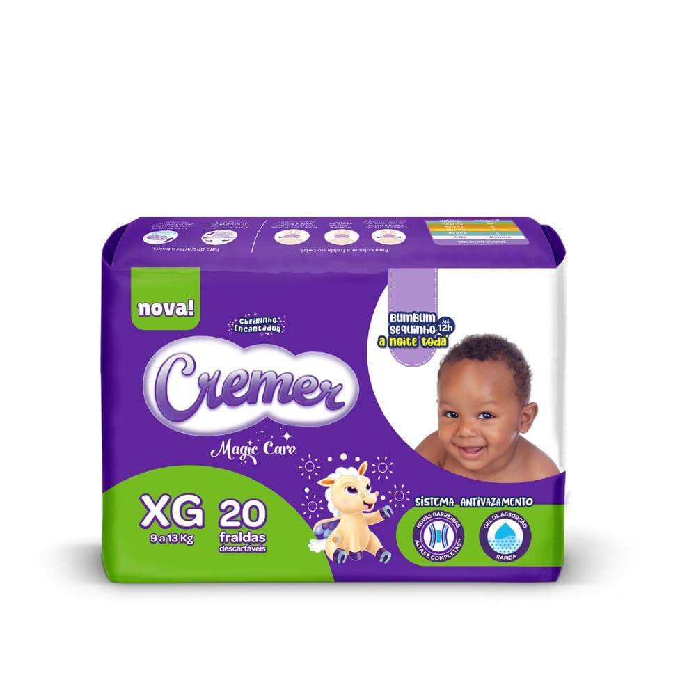 Fralda Cremer Magic Care Tamanho XG Pacote Prática com 20 Fraldas Descartáveis - Oferta na Shopee