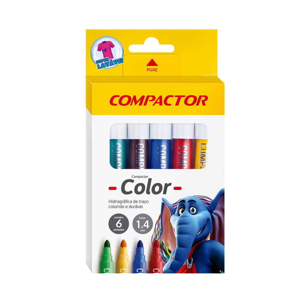 Hidrocor Compactor Marcador Color com 6 Cores - Oferta na Shopee