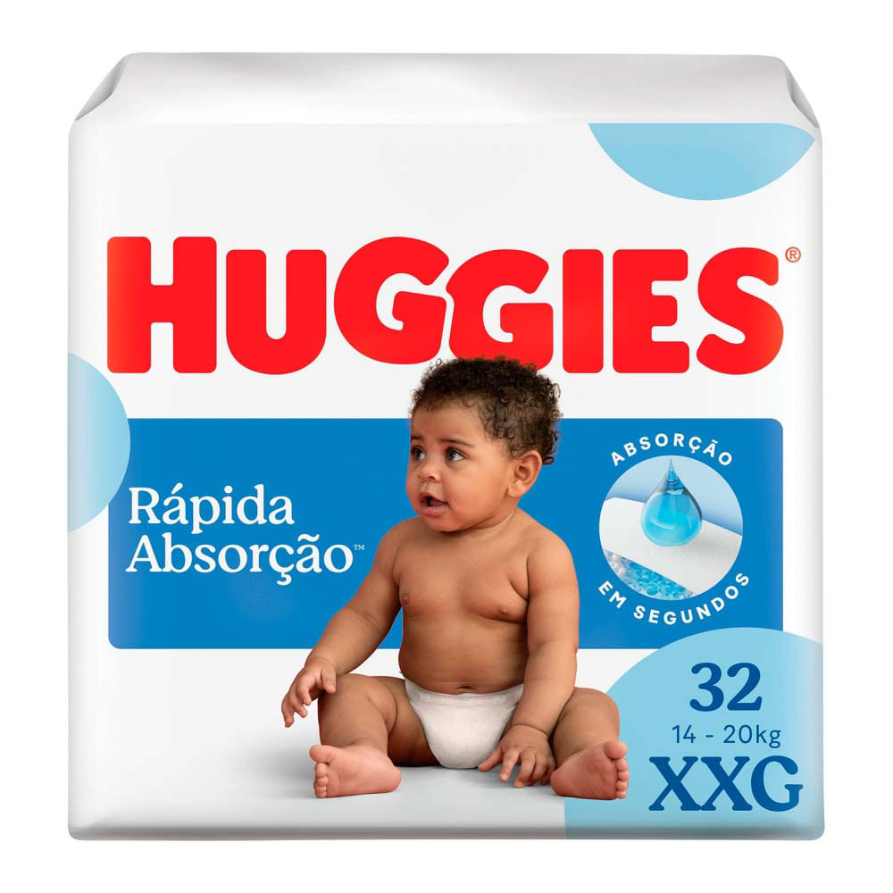 Fralda Huggies Rápida Absorção Tamanho XXG Pacote Mega 32 Unidades Descartáveis - Oferta na Shopee