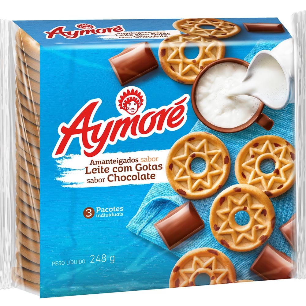 Biscoito Amanteigado Aymoré Sabor Leite com Gotas de Chocolate 248g - Oferta na Shopee